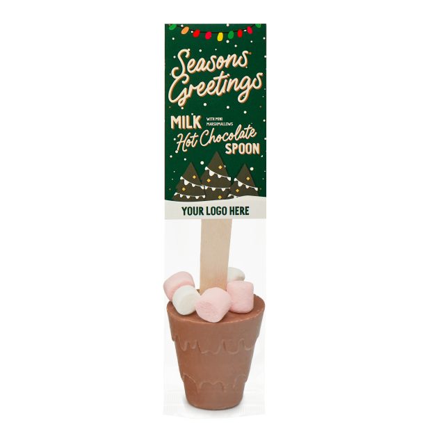 Winter Collection – Eco Info Card – Hot Choc Spoon – Milk Chocolate with Mini Marshmallows