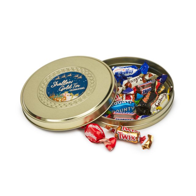 Winter Collection – Shallow Gold Treat Tin – Celebrations